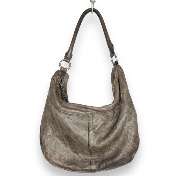 Frye Veronica Slouchy Distressed Leather Hobo Bag In Taupe Gray - Picture 3 of 13
